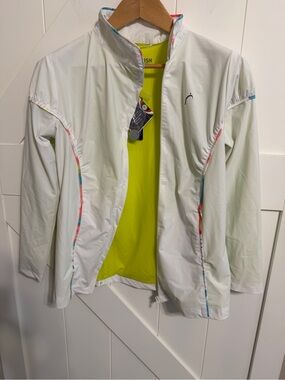 New Swingdish Women’s Small Gold Jacket UV protection Full Zip White Floral